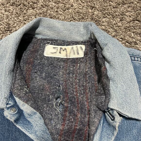 Vintage Thrashed Denim Chore Jacket Lined Barn Coat 70s 80s French Blue S/M - Picture 2 of 10